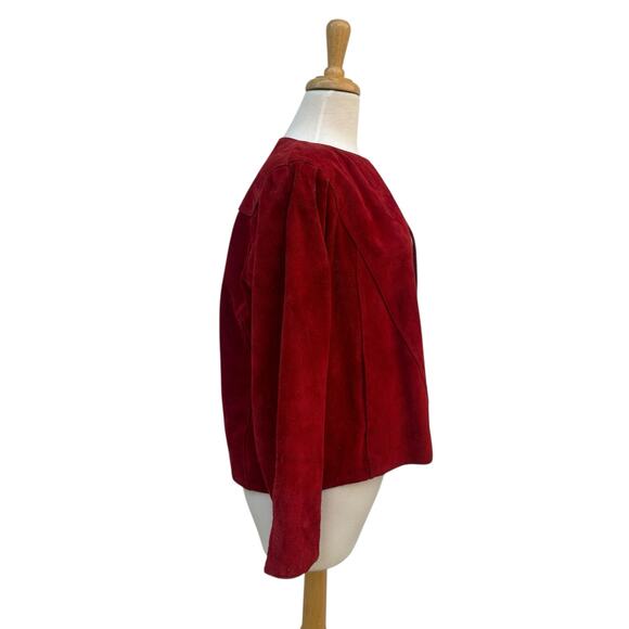 VTG 80s Red Suede Leather Jacket Med Long Sleeve Hook Closure Retro Western Bold - Picture 4 of 14